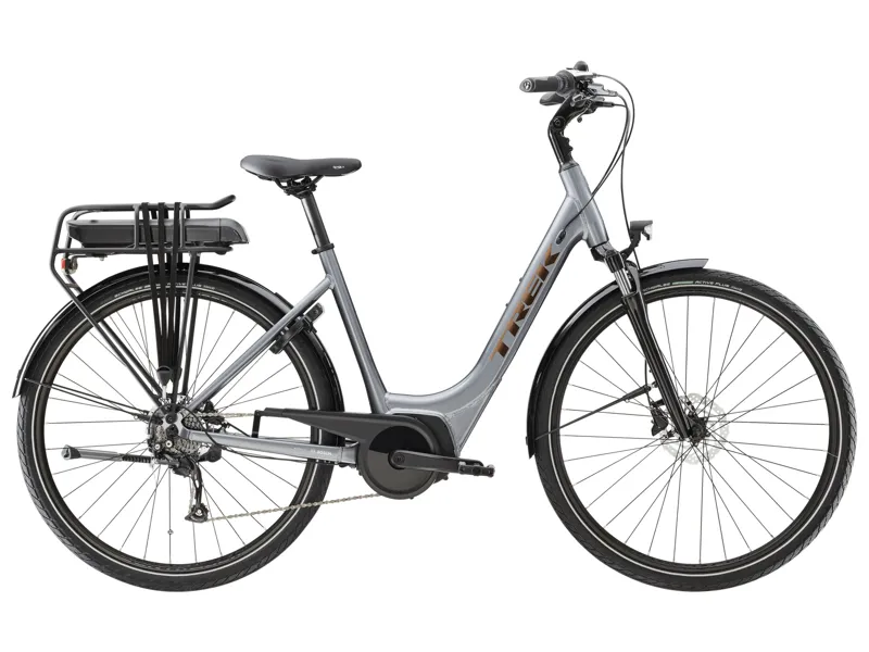 Trek Verve+ 1 Lowstep 300wh Electric Hybrid Bike in Galactic Grey