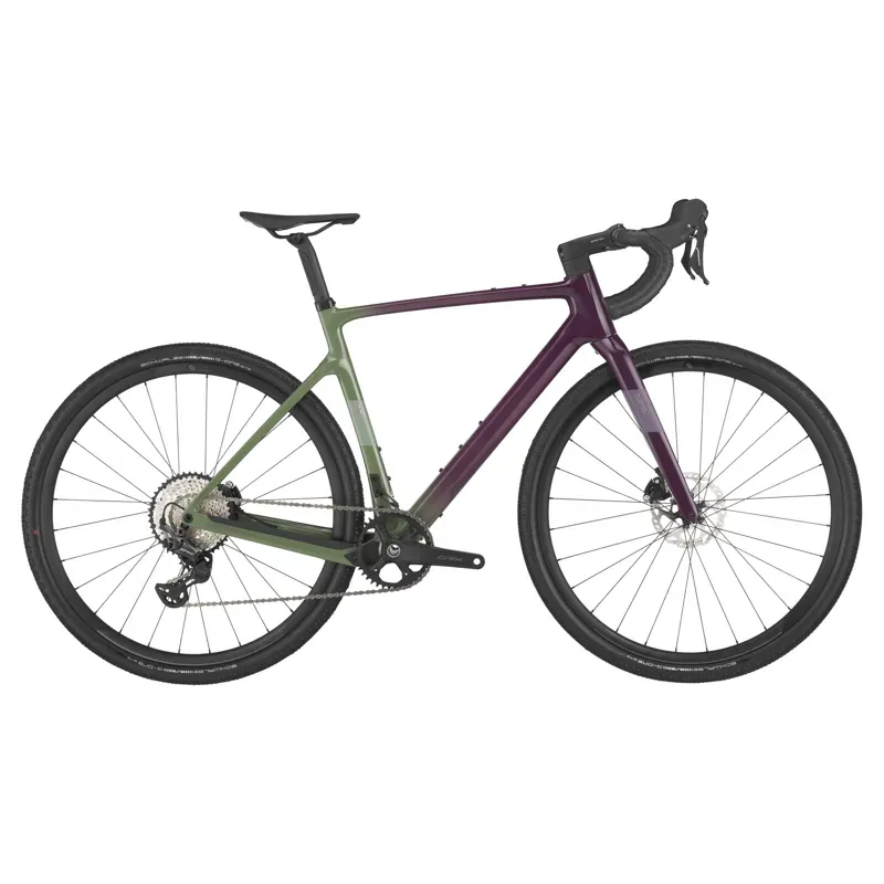 Scott Addict Gravel 40 Bike In Olivine Green/Blackberry Purple