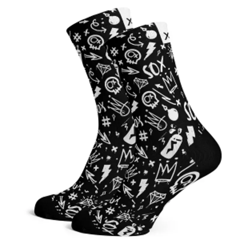 Sox Footwear Doodle Mono-Chrome Premium Crew Socks Black